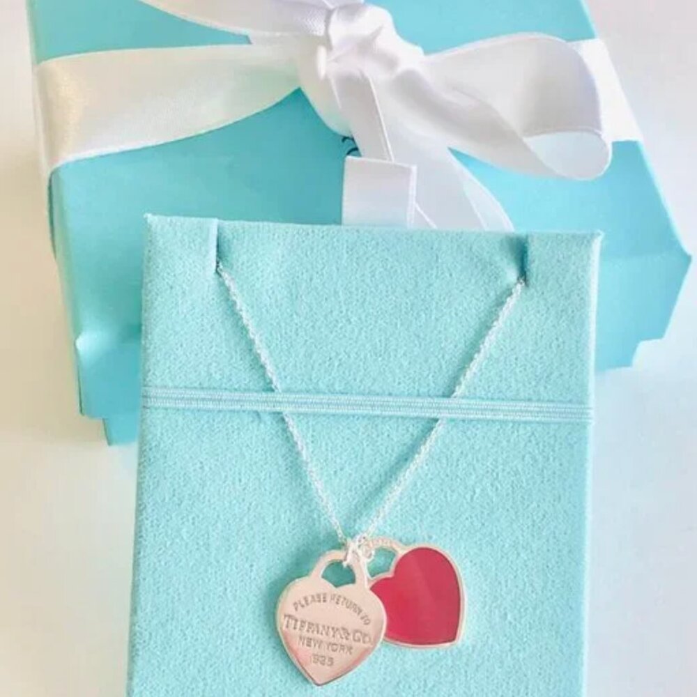 Return to Tiffany Silver Red Heart Two Tag Pendant Chain Necklace Small NEW! โค๏ธ